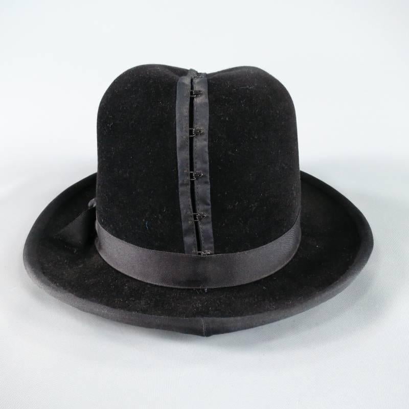ROD KEENAN Black Felt Hook & Eye Detail Bowler Hat In Excellent Condition In San Francisco, CA