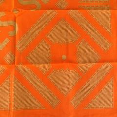 HERMES Orange Sellier Print Cotton Pocket Square