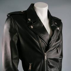 DSQUARED2 Men's  42 Black Leather Lapel Motorcycle Jacket