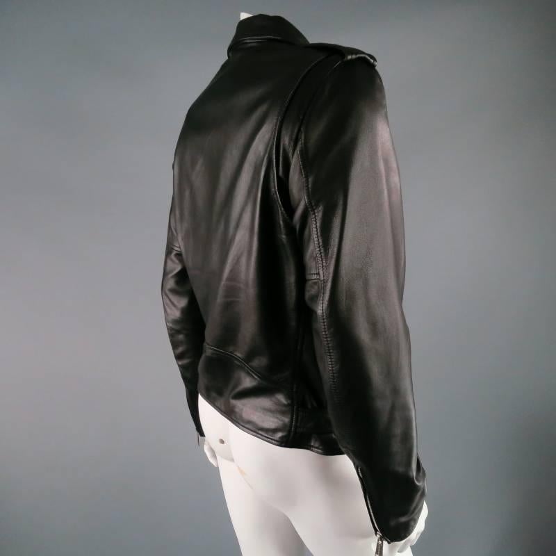 DSQUARED2 Men's  42 Black Leather Lapel Motorcycle Jacket 1