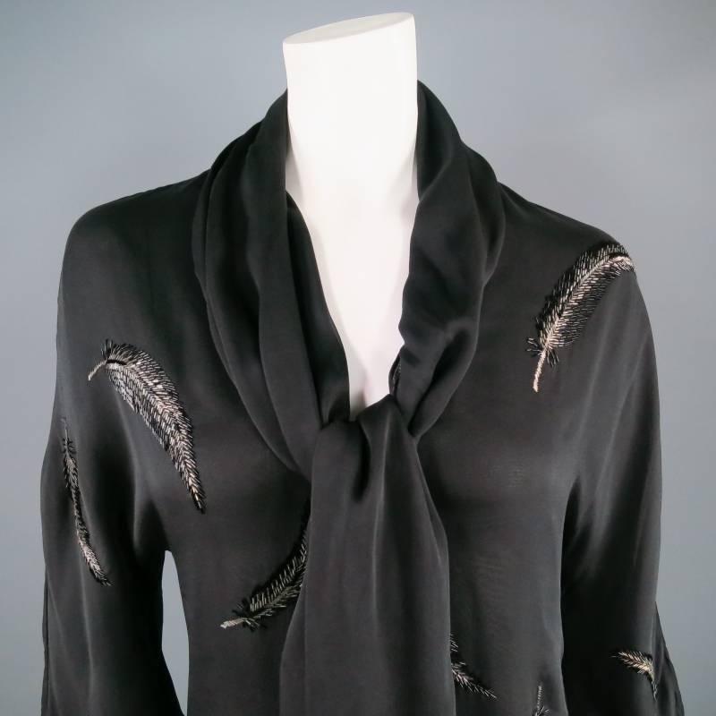 VALENTINO Size 6 Black Silk Chiffon Beaded Tied Sash Dress Top In Excellent Condition In San Francisco, CA