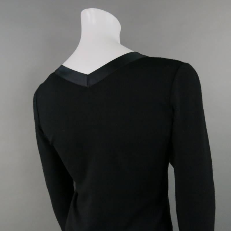 VALENTINO Size M Black Wool Blend Lower Back V Dress Top 1