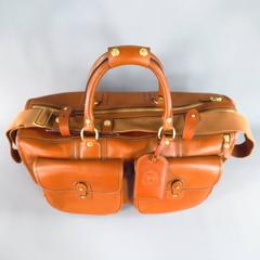 Ghurka -Express n. 2- Borsa da viaggio Weekender con tasche a patta in pelle Tan