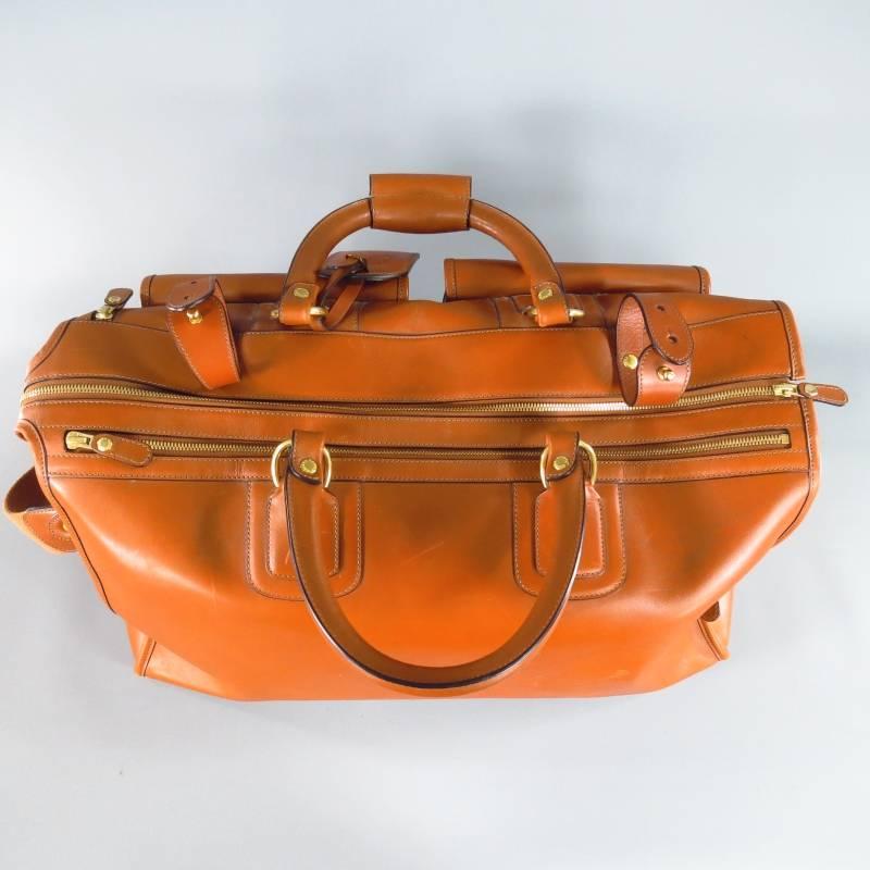 GHURKA -Express No. 2- Tan Leather Flap Pockets Weekender Travel Bag In Good Condition In San Francisco, CA