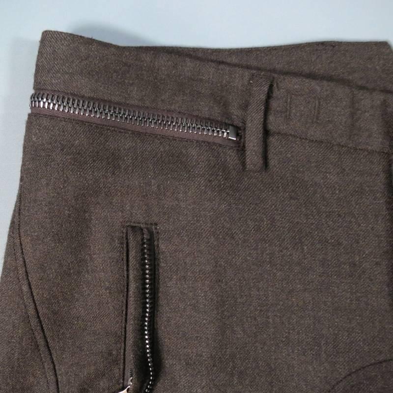 Black NEIL BARRETT Size 32 Olive Wool Zip Riding Detail Casual Pants