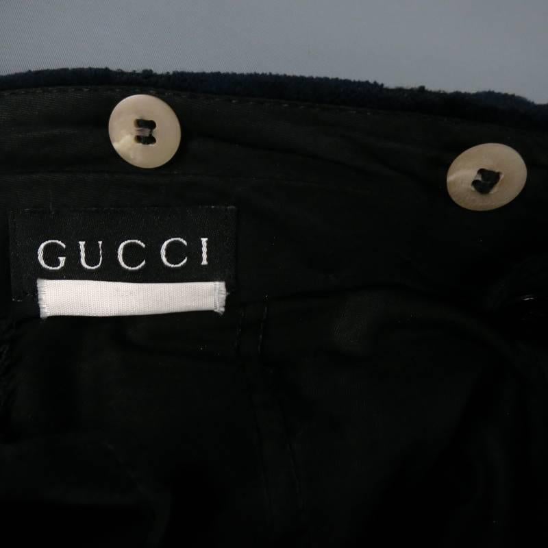 GUCCI by TOM FORD Size 32 Navy Monogram Print Velvet Dress Pants In Excellent Condition In San Francisco, CA