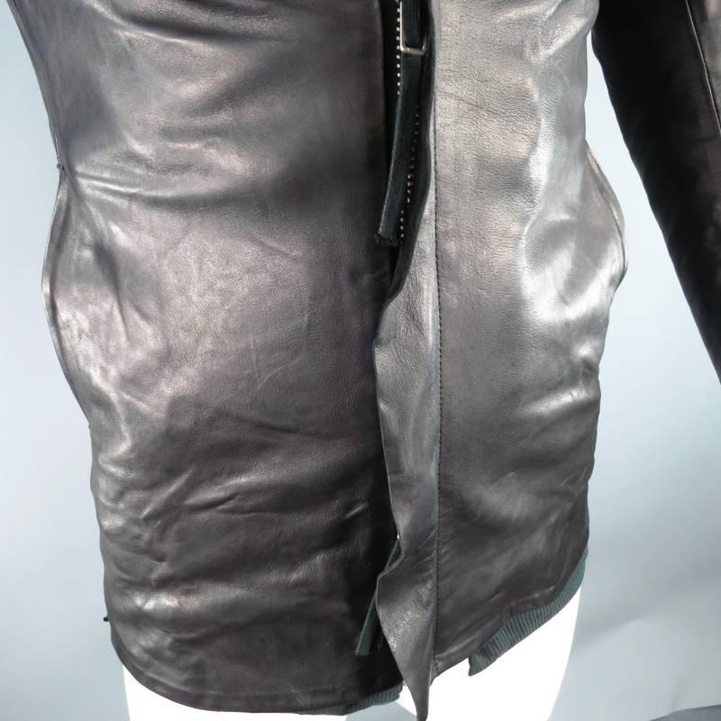 BORIS BIDJAN SABERI Men's 38 Black Lambskin Leather Zip Placket Jacket 2011 2012 1