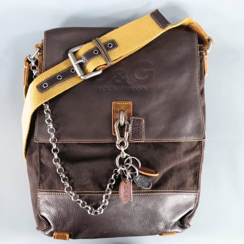 D&G Brown Canvas & Leather Crossbody Key Chain Lock Messenger Bag 1