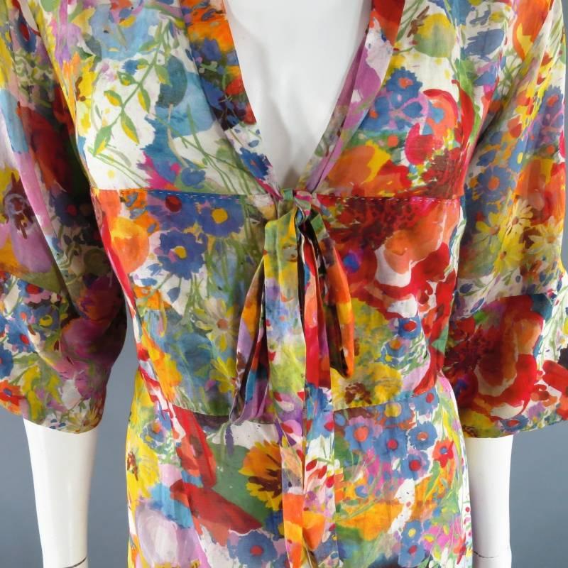 STELLA McCARTNEY Größe 10 Floral Ruffle Hook Eye Sleeve Sheer Maxi Dress 2008 Damen