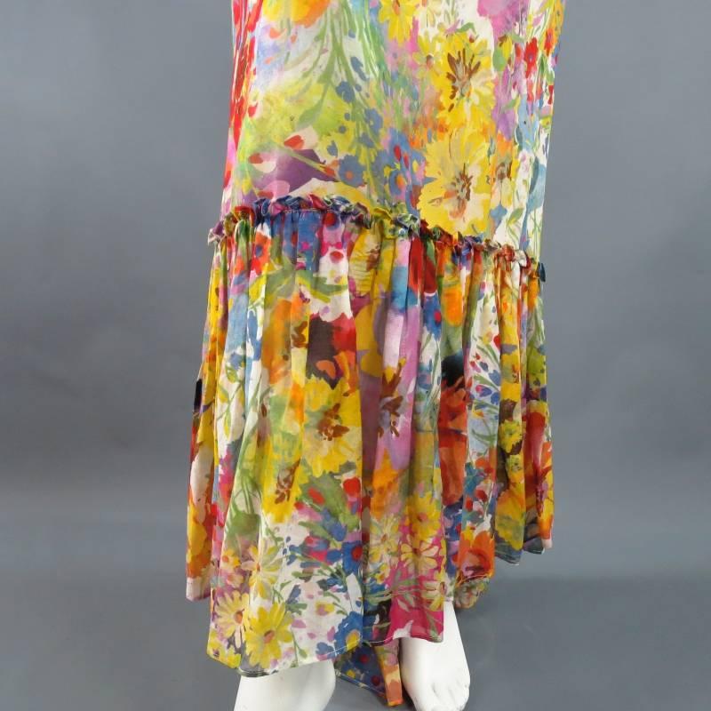 STELLA McCARTNEY Size 10  Floral Ruffle Hook Eye Sleeve Sheer Maxi Dress 2008 5