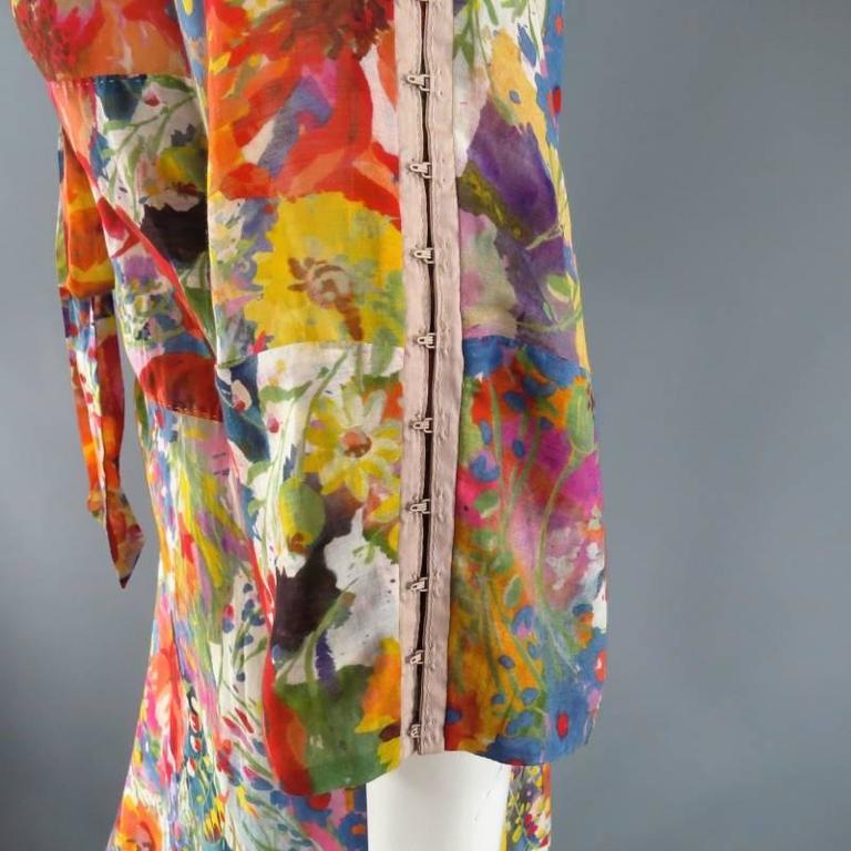 STELLA McCARTNEY Size 10 Floral Ruffle Hook Eye Sleeve Sheer Maxi Dress ...