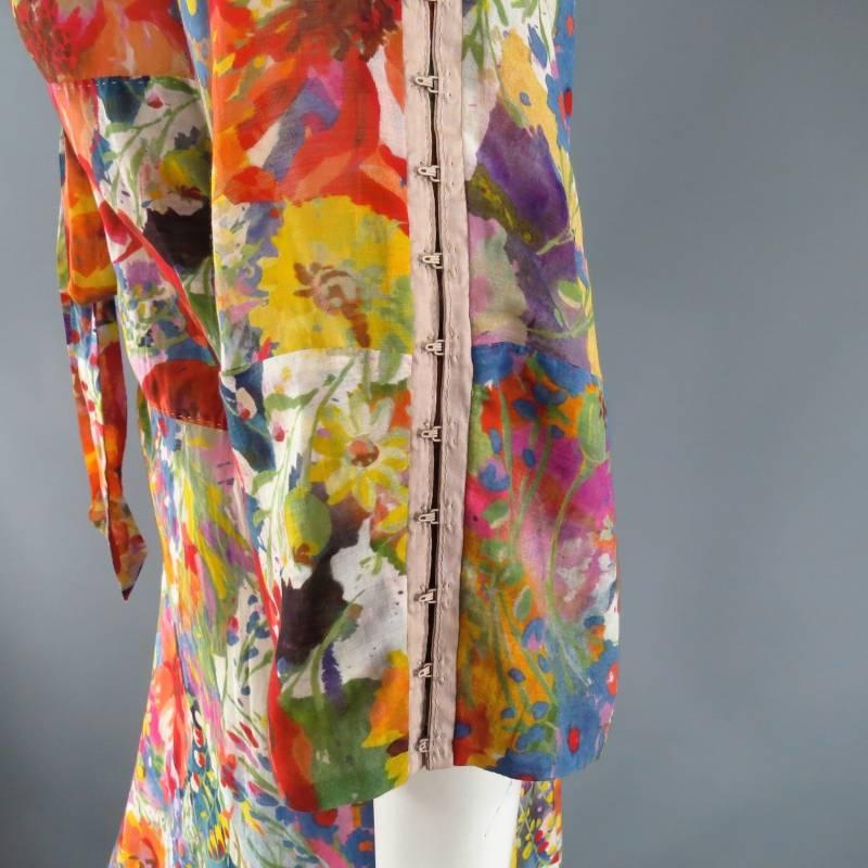 STELLA McCARTNEY Größe 10 Floral Ruffle Hook Eye Sleeve Sheer Maxi Dress 2008 2