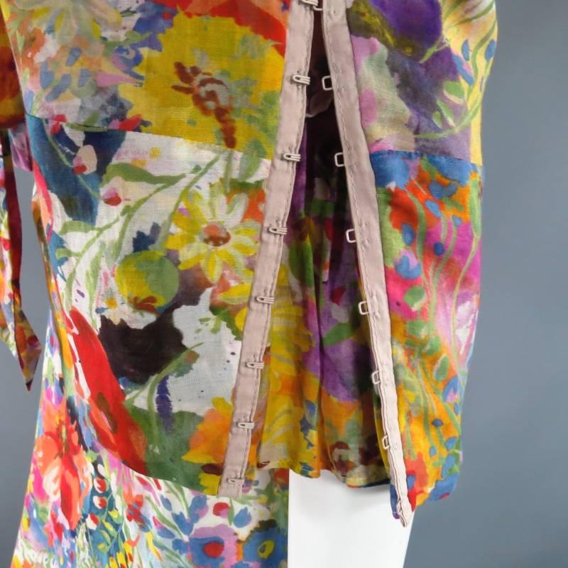 STELLA McCARTNEY Size 10  Floral Ruffle Hook Eye Sleeve Sheer Maxi Dress 2008 3