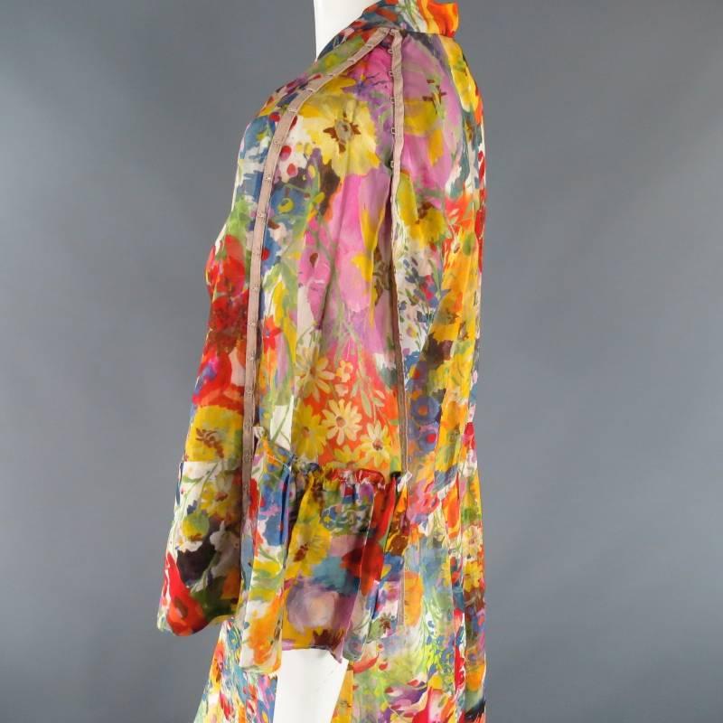 STELLA McCARTNEY Size 10  Floral Ruffle Hook Eye Sleeve Sheer Maxi Dress 2008 2
