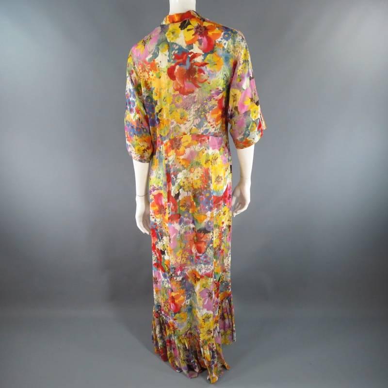 STELLA McCARTNEY Size 10  Floral Ruffle Hook Eye Sleeve Sheer Maxi Dress 2008 4