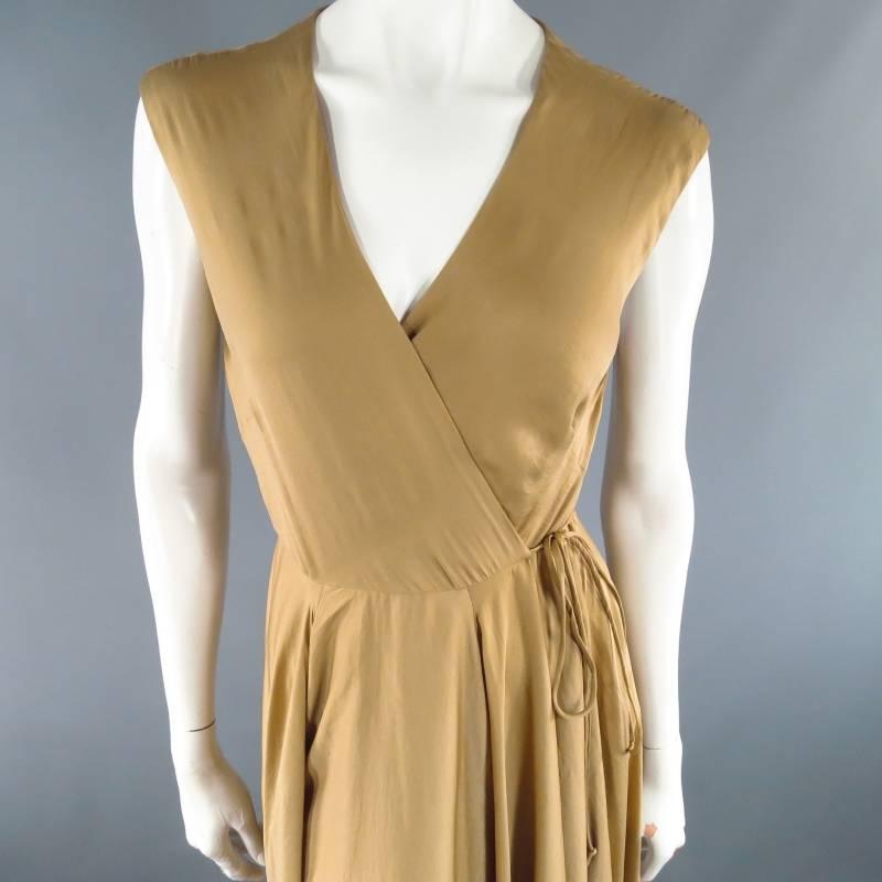 RALPH LAUREN Größe 6 Gold Seide gefüttert Satin Wrap Maxi Kleid (Braun)
