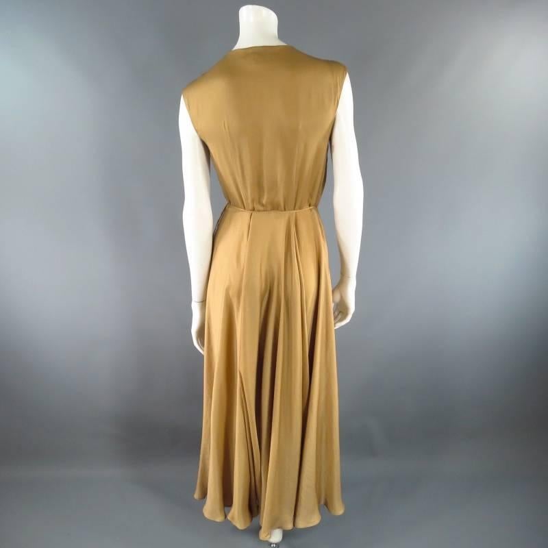 Brown RALPH LAUREN Size 6 Gold Silk Lined Satin Wrap Maxi Dress