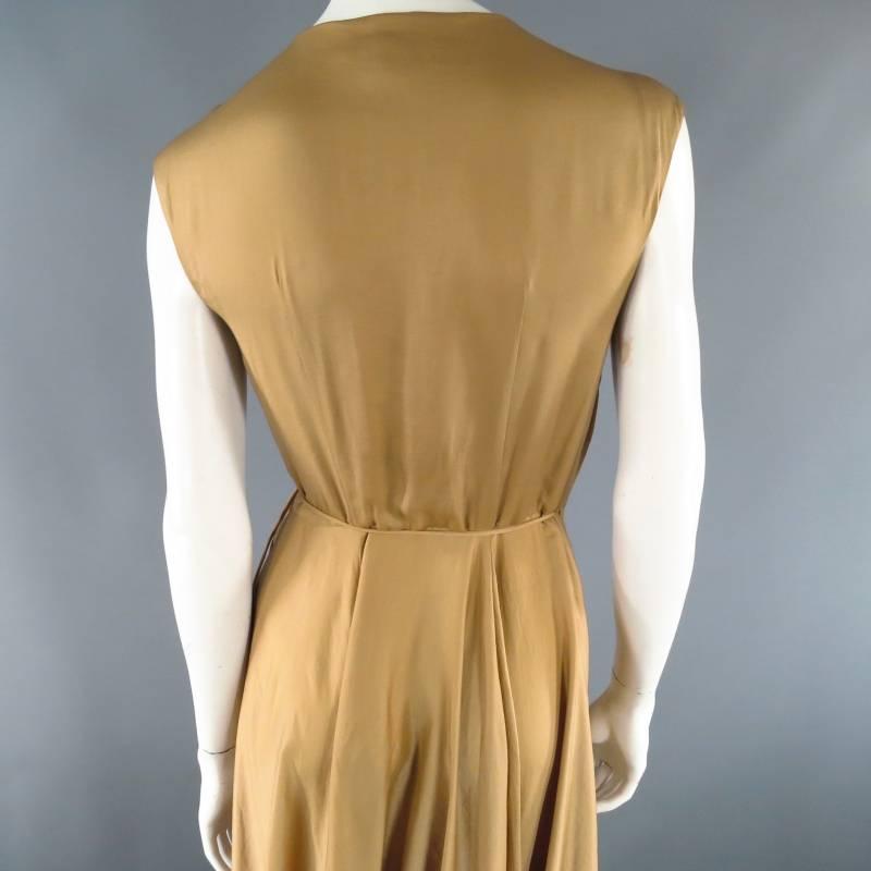 RALPH LAUREN Size 6 Gold Silk Lined Satin Wrap Maxi Dress In Excellent Condition In San Francisco, CA
