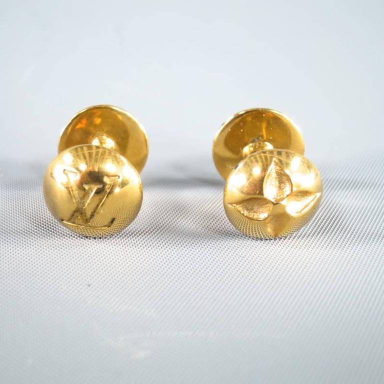 LOUIS VUITTON Gold Tone Engraved Metal Monogram Quatrefoils and Flowers Cuff Links at 1stdibs