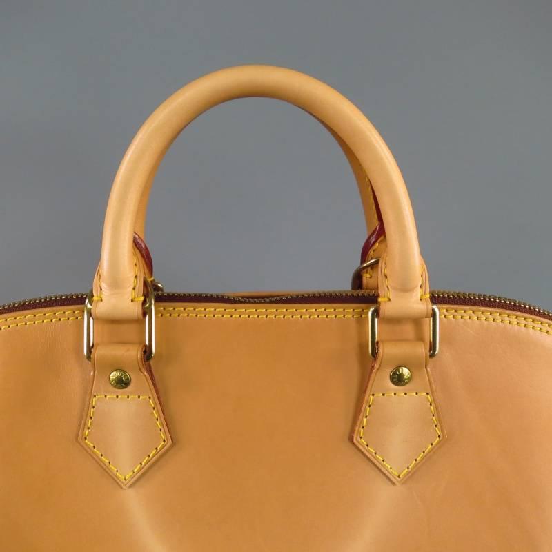 LOUIS VUITTON Natural Vachetta Patina Leather ALMA PM Top Handles Bag In Excellent Condition In San Francisco, CA