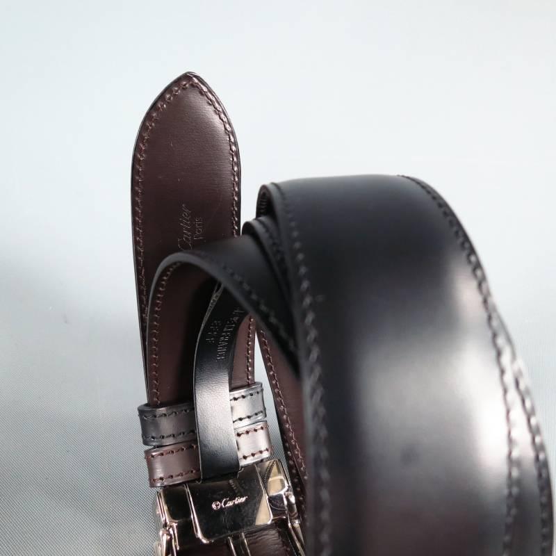 Women's or Men's CARTIER Black & Brown Dual Tone Reversible Leather Belt Silver Buckle