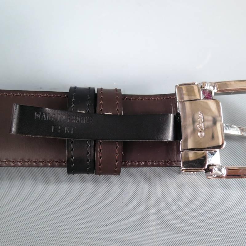 CARTIER Black & Brown Dual Tone Reversible Leather Belt Silver Buckle 1