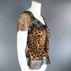 DOLCE & GABBANA Size 2 Leopard & Black Lace Capelet Camisole