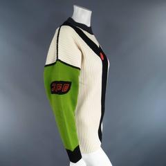 JEAN PAUL GAULTIER Sport Size L Cream Green & Black Y Ribbed Knit Crew Neck