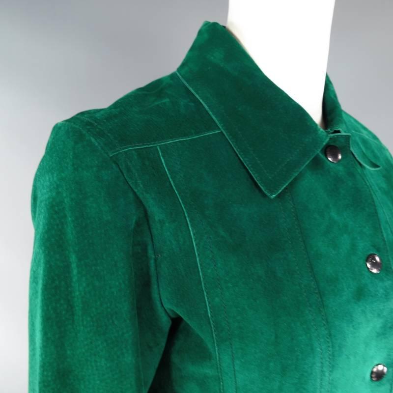 CoSTUME NATIONAL Size 4 Emerald Green Suede Trucker Jacket In Excellent Condition In San Francisco, CA