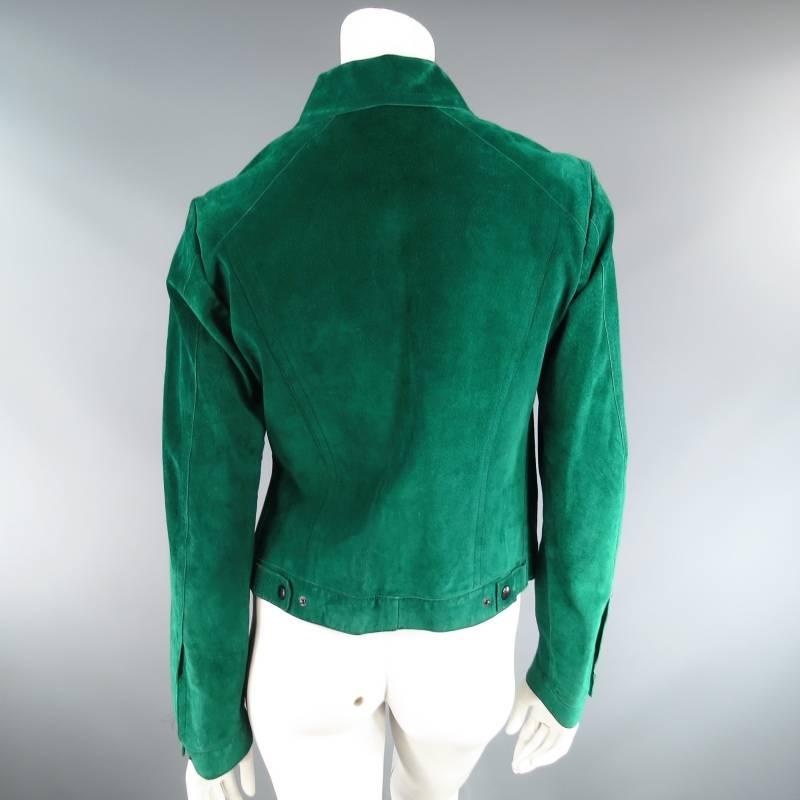 Women's CoSTUME NATIONAL Size 4 Emerald Green Suede Trucker Jacket