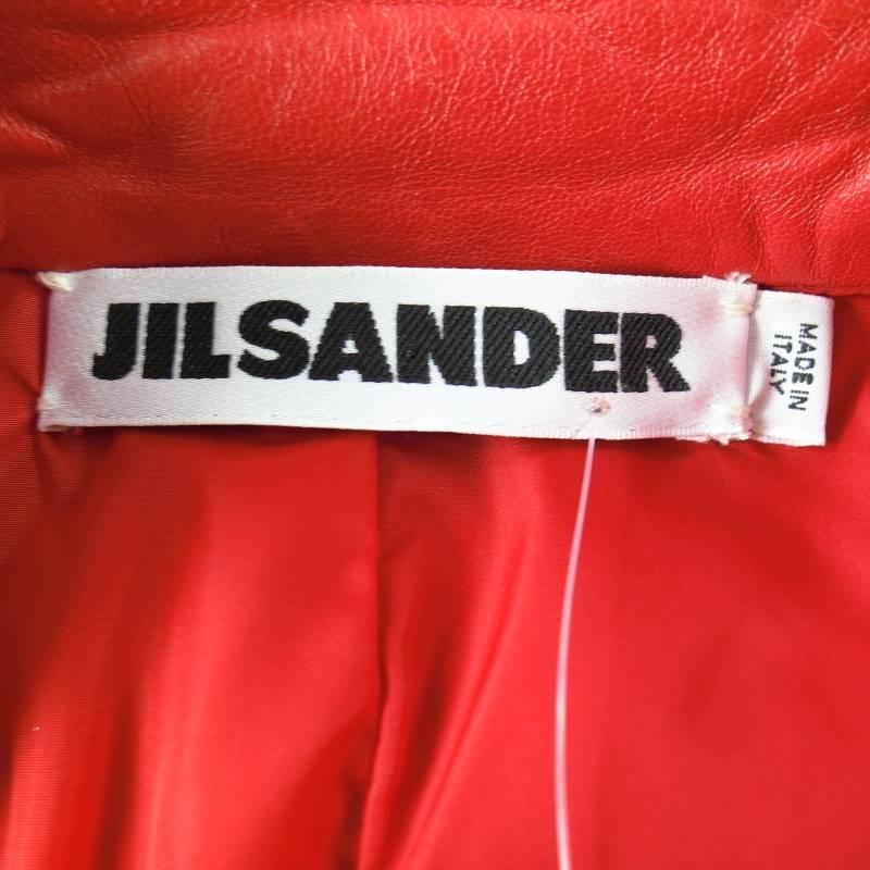 JIL SANDER Size 8 Red Leather Zip Motorcycle Jacket 4