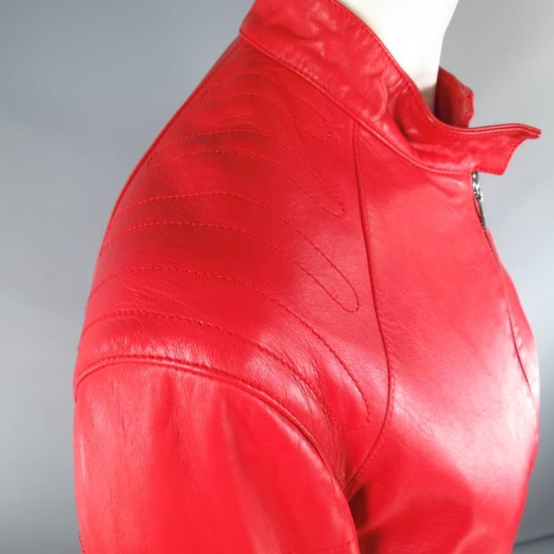 JIL SANDER Size 8 Red Leather Zip Motorcycle Jacket In Good Condition In San Francisco, CA