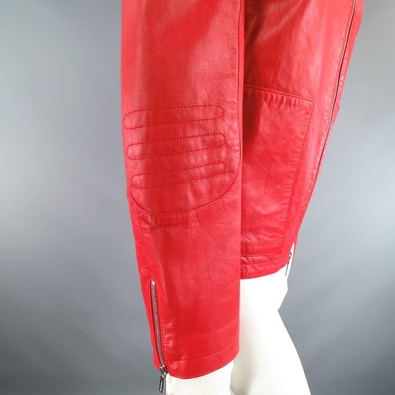 Women's JIL SANDER Size 8 Red Leather Zip Motorcycle Jacket
