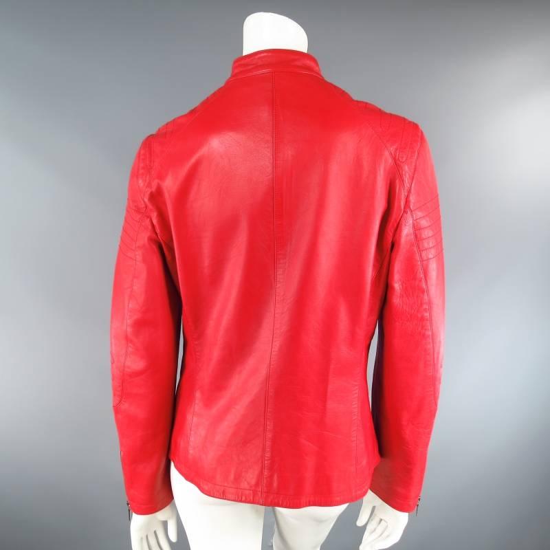 JIL SANDER Size 8 Red Leather Zip Motorcycle Jacket 1