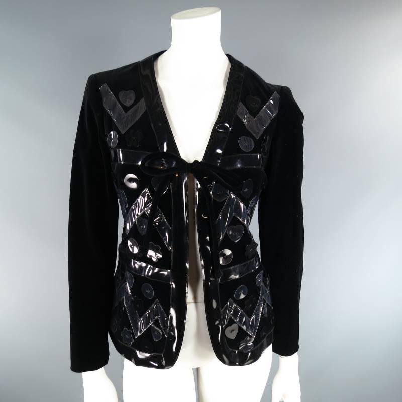 MOSCHINO Cheap & Chic Size M Black Velvet Vinyl Applique Tie Jacket 3