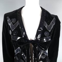 MOSCHINO Cheap & Chic Size M Black Velvet Vinyl Applique Tie Jacket
