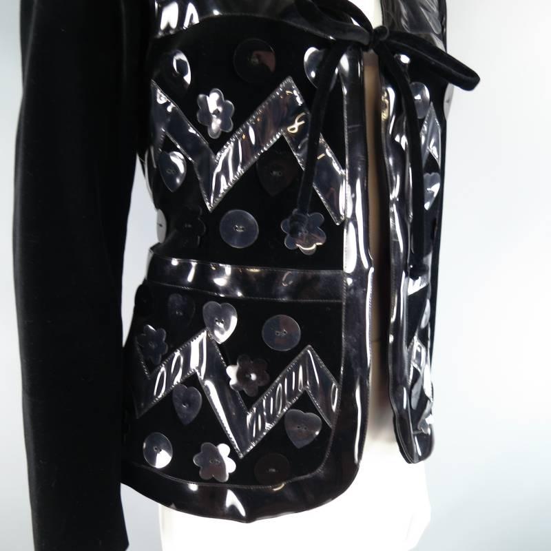 Women's MOSCHINO Cheap & Chic Size M Black Velvet Vinyl Applique Tie Jacket