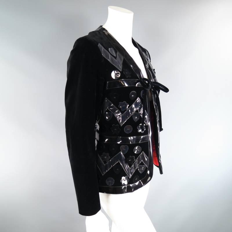 MOSCHINO Cheap & Chic Size M Black Velvet Vinyl Applique Tie Jacket 2