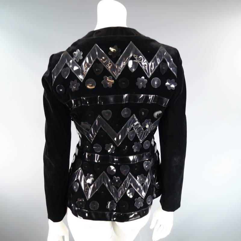 MOSCHINO Cheap & Chic Size M Black Velvet Vinyl Applique Tie Jacket 4