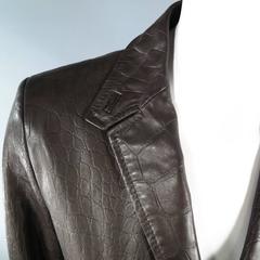 VALENTINO Size 8 Brown Crocodile Embossed Leather Cropped Blazer Jacket