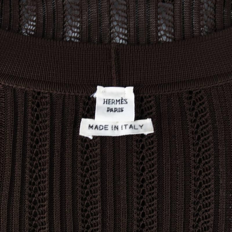 HERMES Size M Brown Ribbed Mesh Viscose Knit Relaxed Fit Cardigan 5