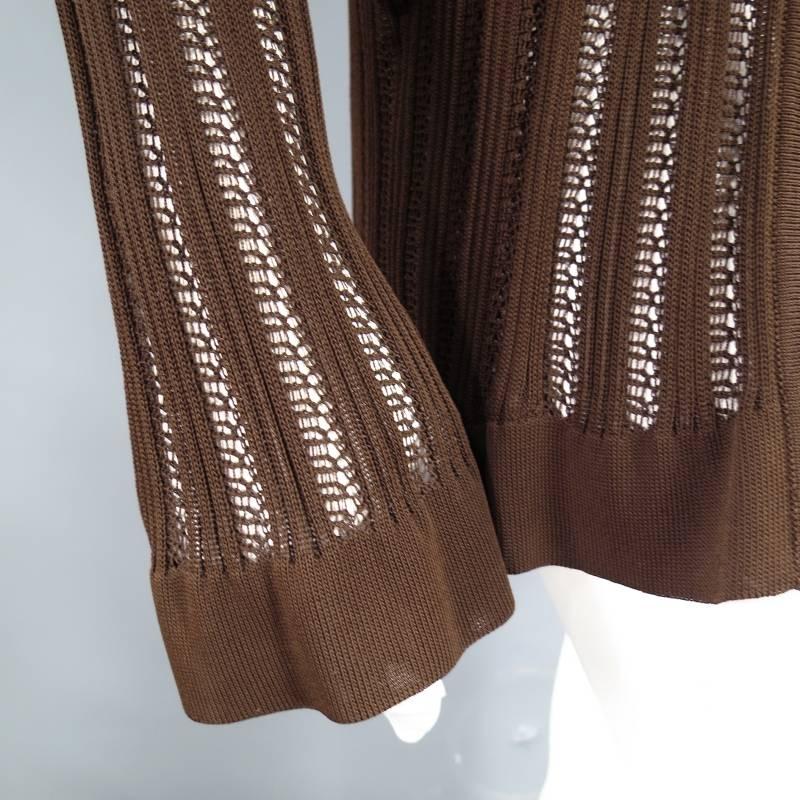 HERMES Size M Brown Ribbed Mesh Viscose Knit Relaxed Fit Cardigan 2