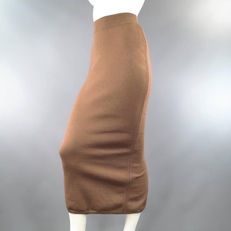ALAIA Size S Light Taupe Brown Wool Blend Body Midi Fishtail Pencil Skir 2