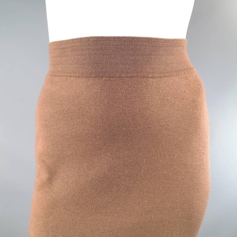 ALAIA Size S Light Taupe Brown Wool Blend Body Midi Fishtail Pencil Skir 3