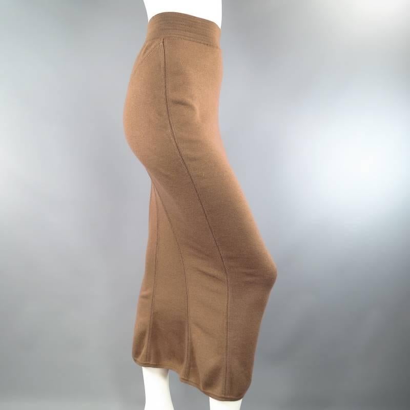 ALAIA Size S Light Taupe Brown Wool Blend Body Midi Fishtail Pencil Skir 1