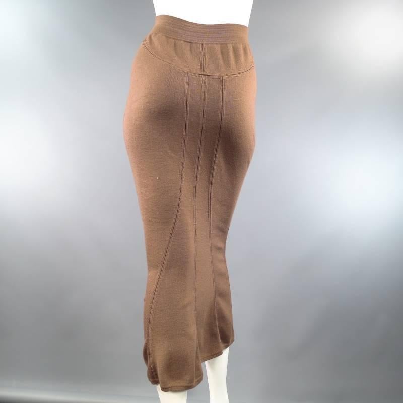 Women's ALAIA Size S Light Taupe Brown Wool Blend Body Midi Fishtail Pencil Skir