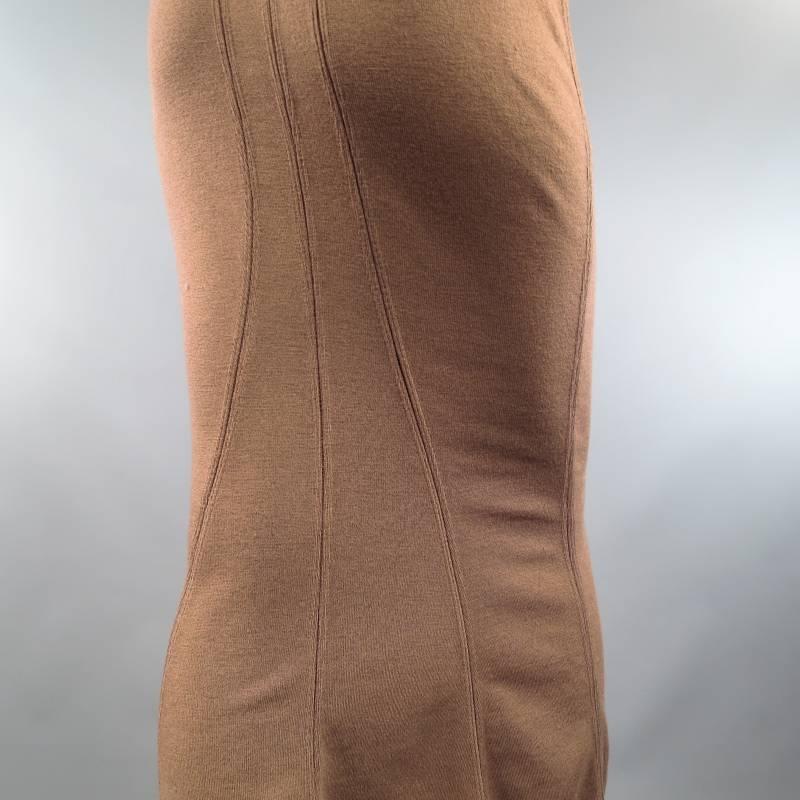 ALAIA Size S Light Taupe Brown Wool Blend Body Midi Fishtail Pencil Skir In Good Condition In San Francisco, CA