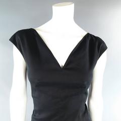 CHANEL Size 8 Black Cotton Spring 2004 Pleated Skirt Frayed Hem Dress