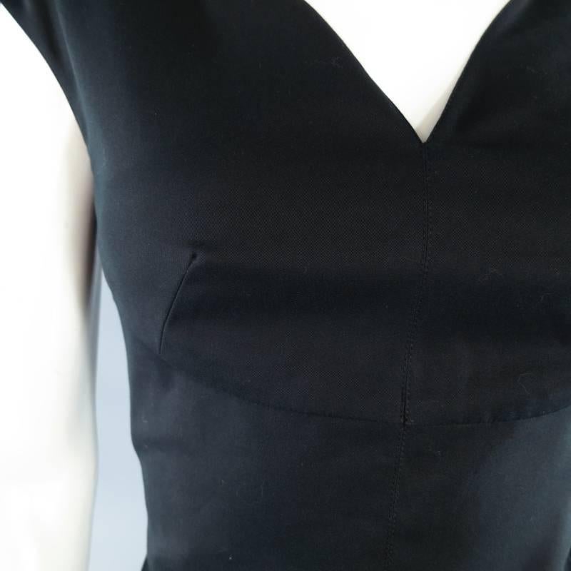 CHANEL Size 8 Black Cotton Spring 2004 Pleated Skirt Frayed Hem Dress In Excellent Condition In San Francisco, CA