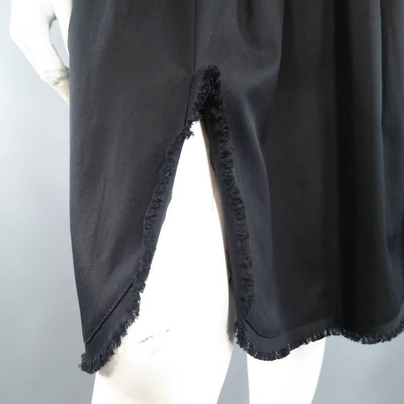 CHANEL Size 8 Black Cotton Spring 2004 Pleated Skirt Frayed Hem Dress 4